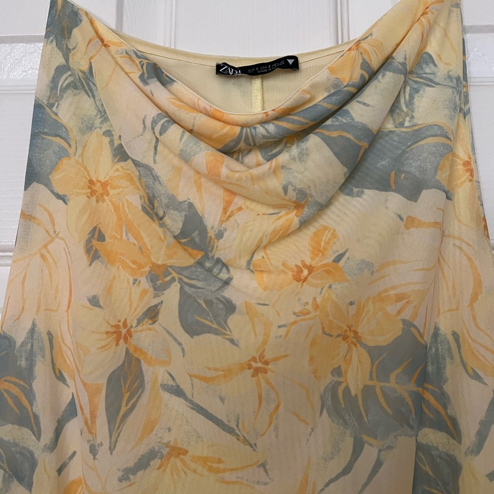 Zara Strapless Floral Dress - Yellow and Gray